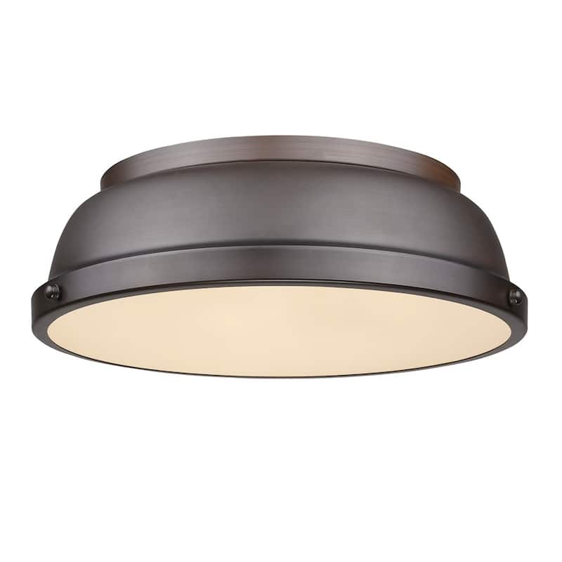 Golden Lighting Duncan Rubbed Bronze 14-inch Flush Mount With Rubbed Bronze Shade