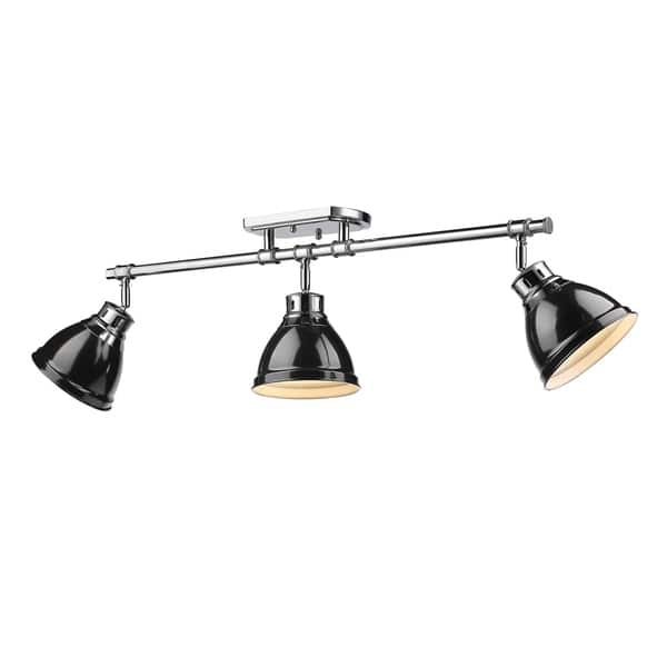 slide 2 of 4, Golden Lighting Duncan Chrome With Black Shades 3-light Semi-Flush Track Light