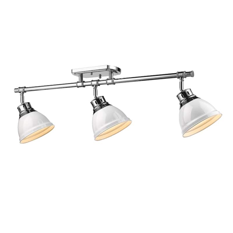 Golden Lighting Duncan Chrome Three-Light Semi-Flush Track Light With White Shades