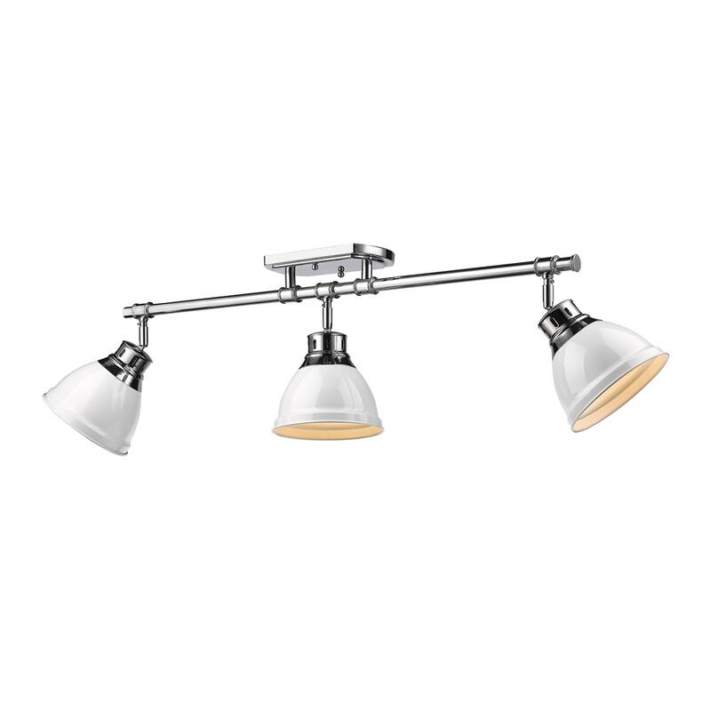 Golden Lighting Duncan Chrome Three-Light Semi-Flush Track Light With White Shades