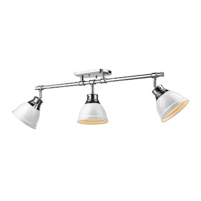 Golden Lighting Duncan Chrome Three-Light Semi-Flush Track Light With White Shades
