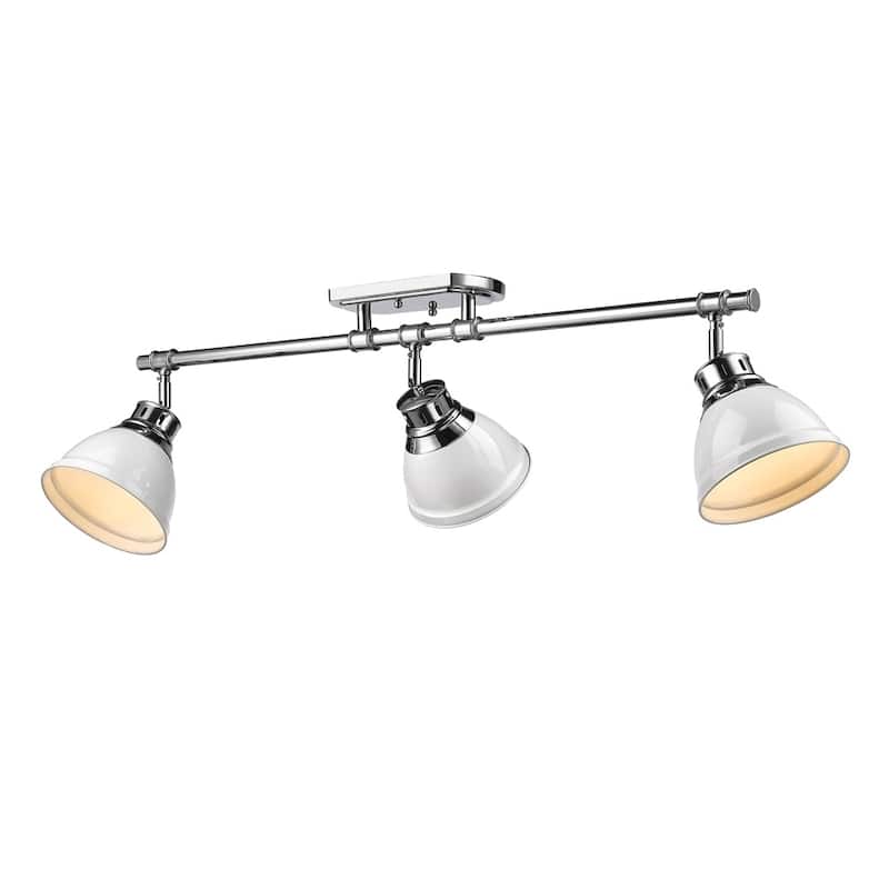 Golden Lighting Duncan Chrome Three-Light Semi-Flush Track Light With White Shades