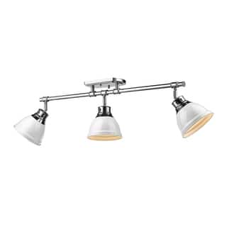 Golden Lighting Duncan Chrome Three-Light Semi-Flush Track Light With White Shades
