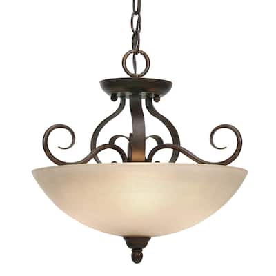 Golden Lighting Riverton Peppercorn Steel Convertible Semi-flush with Linen Swirl Glass