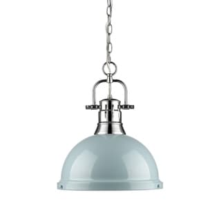 Golden Lighting Duncan Chrome Single Light Pendant with Chain and Seafoam Shade