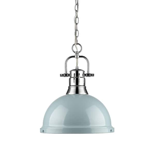 slide 2 of 4, Golden Lighting Duncan Chrome Single Light Pendant with Chain and Seafoam Shade