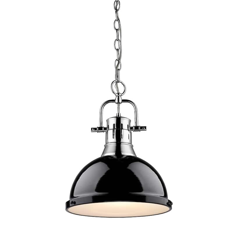 Golden Lighting Duncan Chrome and Black Steel Single Light Pendant with Chain