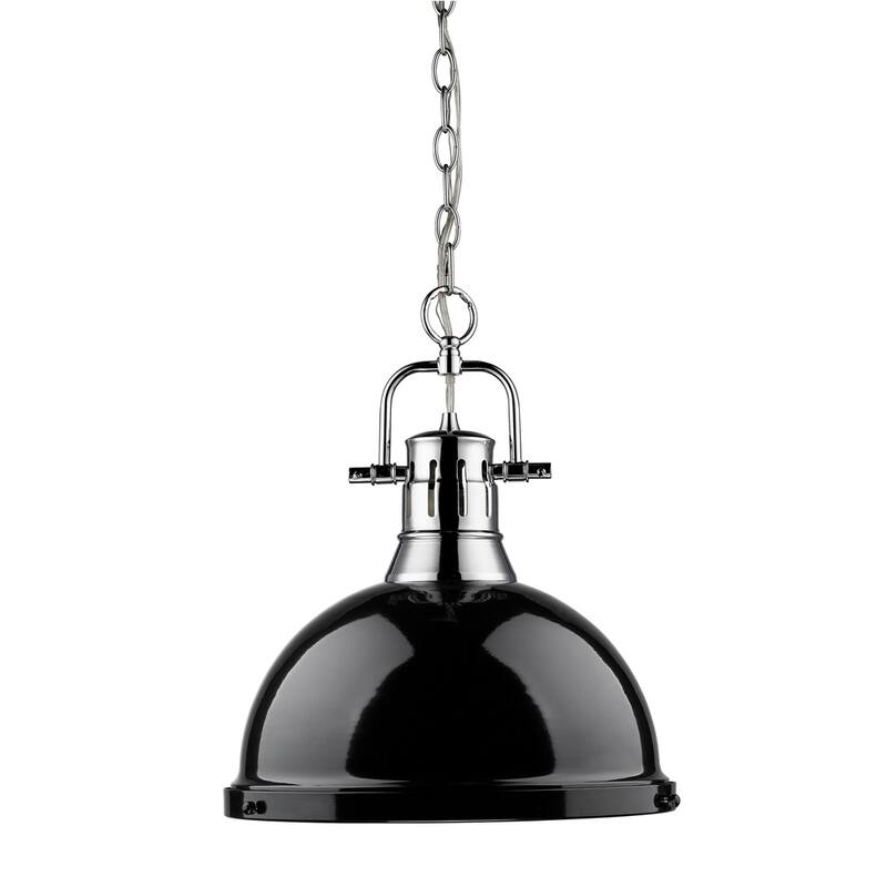 Golden Lighting Duncan Chrome and Black Steel Single Light Pendant with Chain