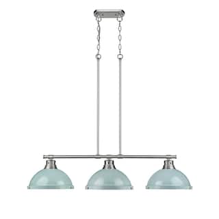 Golden Lighting Duncan Pewter Steel 3-light Linear Pendant with Seafoam Shades