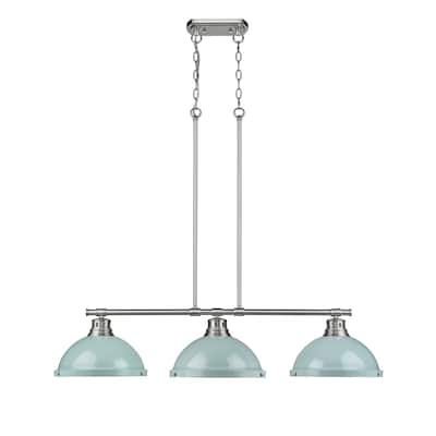 Golden Lighting Duncan Pewter Steel 3-light Linear Pendant with Seafoam Shades