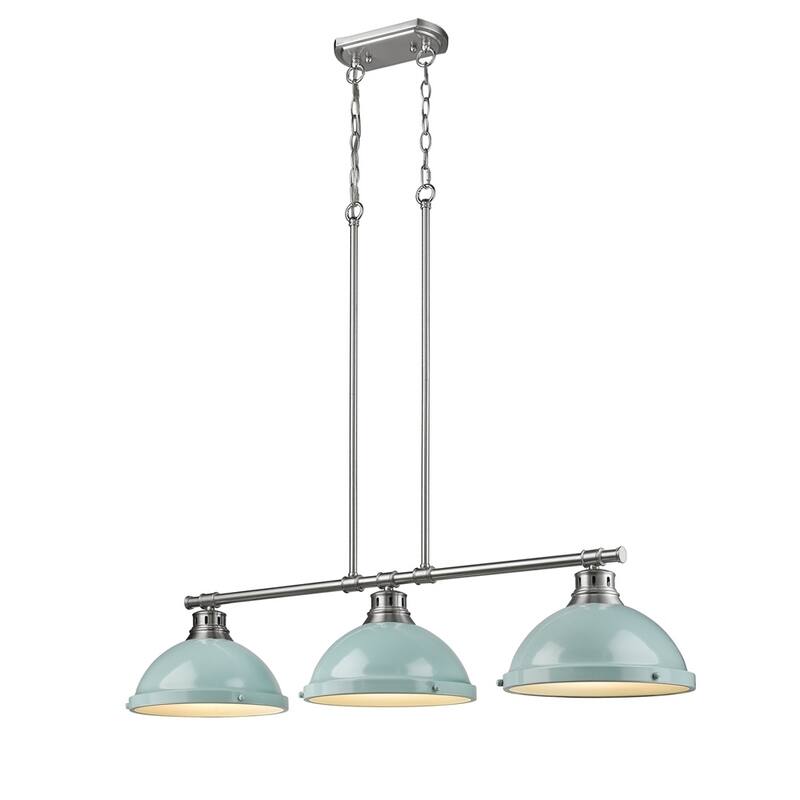 Golden Lighting Duncan Pewter Steel 3-light Linear Pendant with Seafoam Shades
