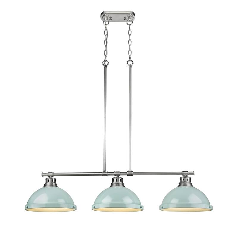 Golden Lighting Duncan Pewter Steel 3-light Linear Pendant with Seafoam Shades