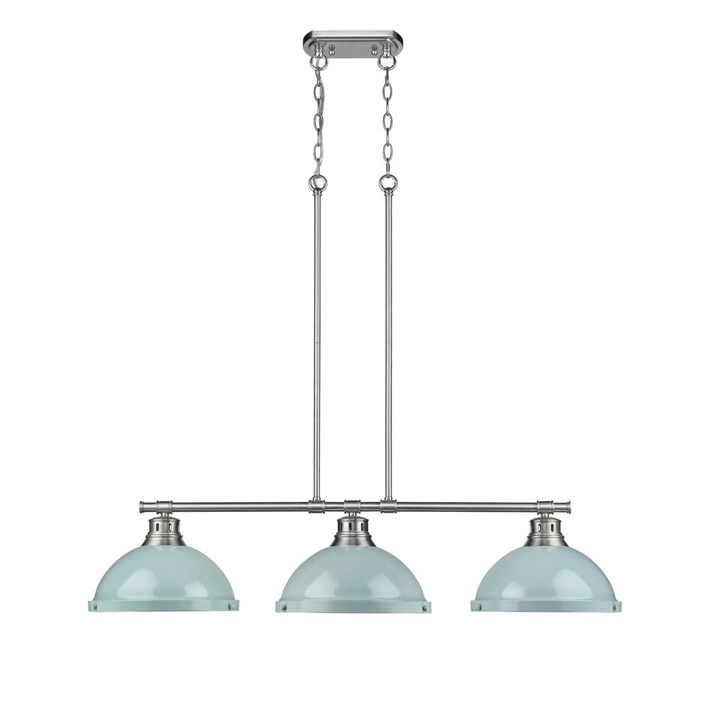 Golden Lighting Duncan Pewter Steel 3-light Linear Pendant with Seafoam Shades