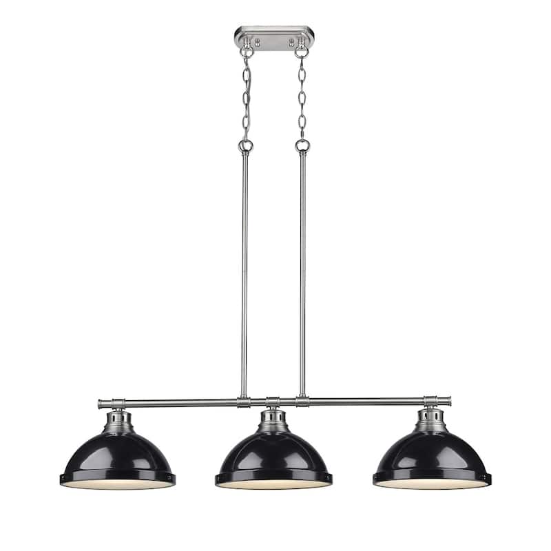 Golden Lighting Duncan Pewter 3 Light Linear Pendant eith Black Shades