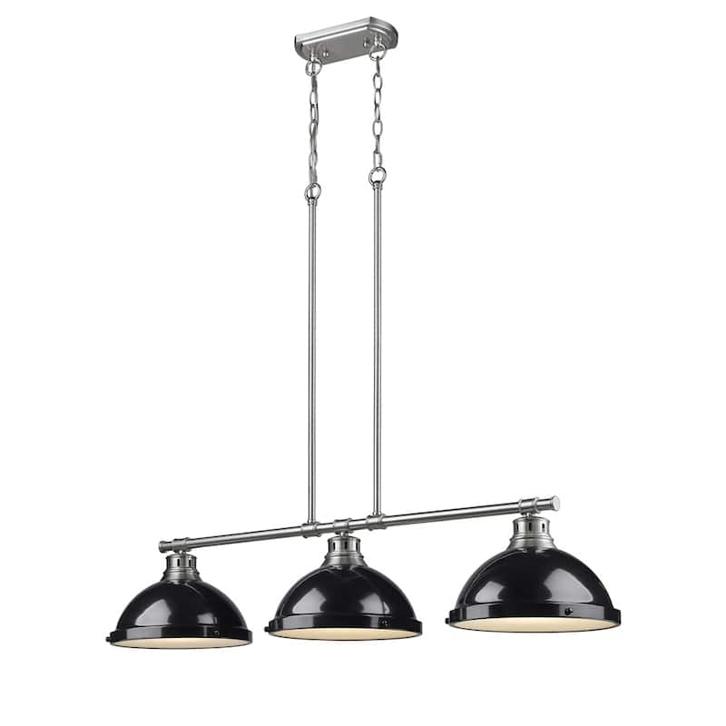 Golden Lighting Duncan Pewter 3 Light Linear Pendant eith Black Shades