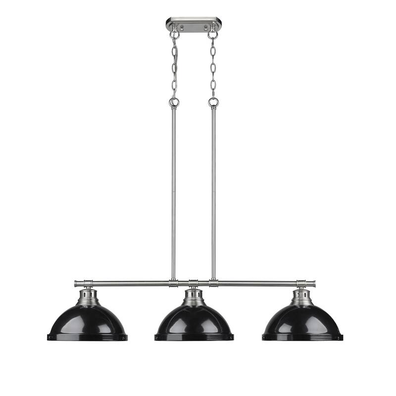 Golden Lighting Duncan Pewter 3 Light Linear Pendant eith Black Shades