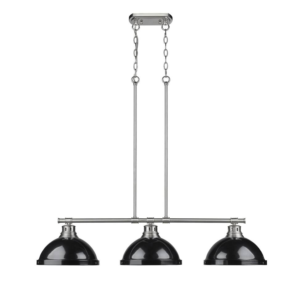 Golden Lighting Duncan Pewter 3 Light Linear Pendant eith Black Shades