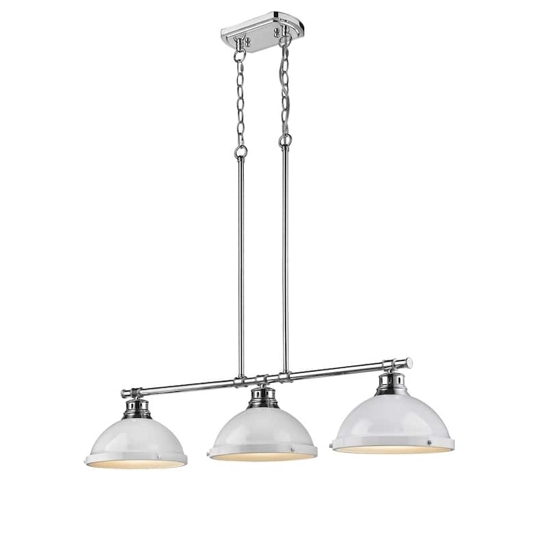 Golden Lighting Duncan Chrome with White Shades Steel 3-light Linear Pendant
