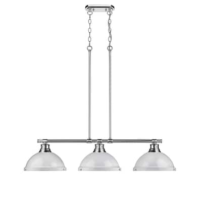 Golden Lighting Duncan Chrome with White Shades Steel 3-light Linear Pendant