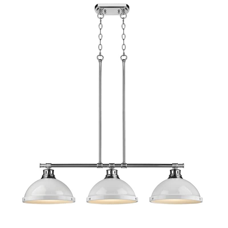 Golden Lighting Duncan Chrome with White Shades Steel 3-light Linear Pendant