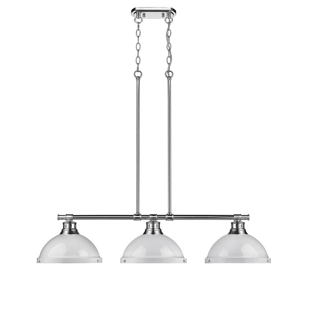 Golden Lighting Duncan Chrome with White Shades Steel 3-light Linear Pendant
