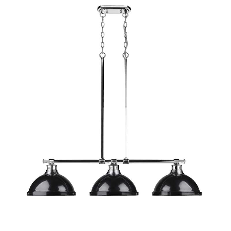 Golden Lighting Duncan Chrome with Black Shades 3-light Linear Pendant Light