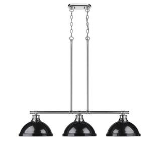 Golden Lighting Duncan Chrome with Black Shades 3-light Linear Pendant Light