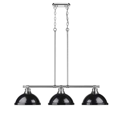 Golden Lighting Duncan Chrome with Black Shades 3-light Linear Pendant Light