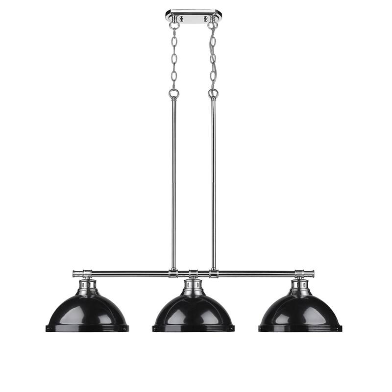 Golden Lighting Duncan Chrome with Black Shades 3-light Linear Pendant Light