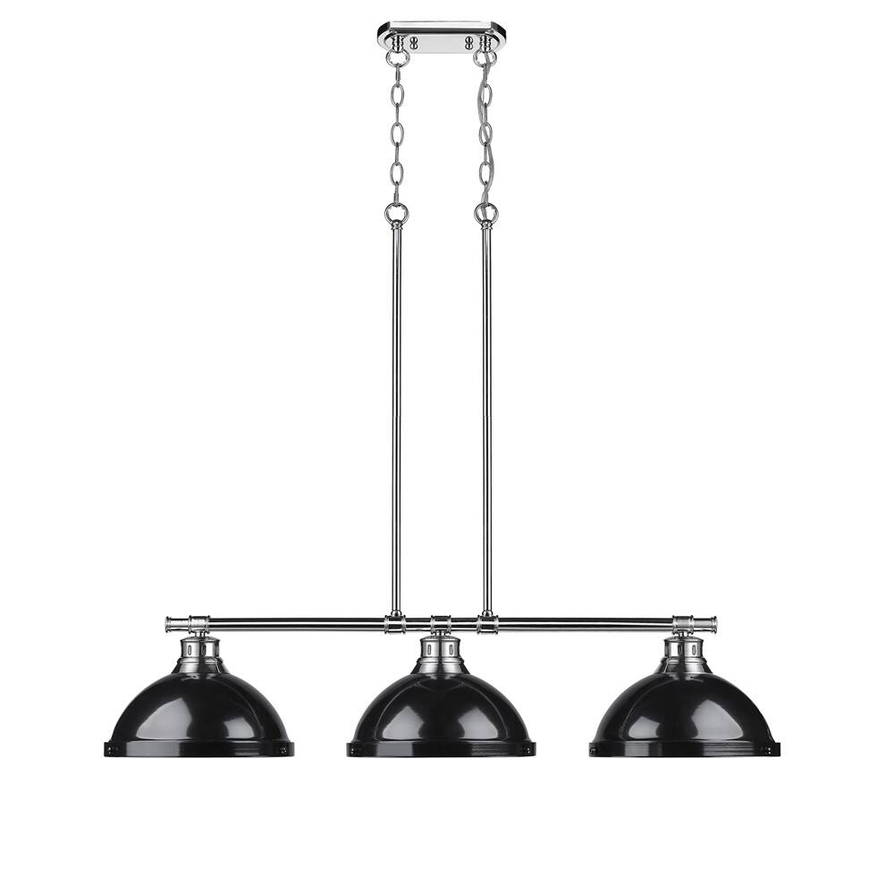 Golden Lighting Duncan Chrome with Black Shades 3-light Linear Pendant Light