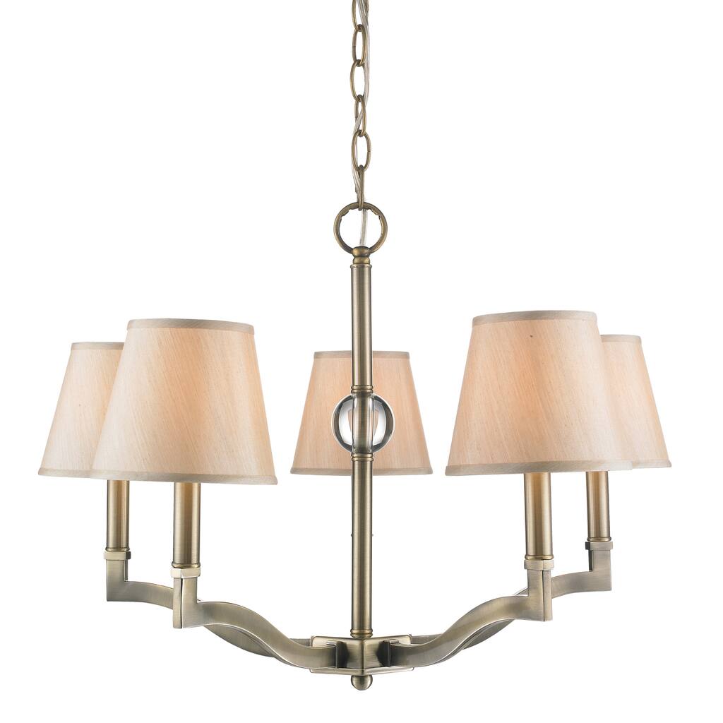 Golden Lighting Waverly Aged Brass Steel 5-light Chandelier With Silken Parchment Shade