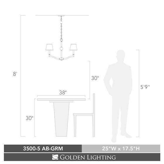 Golden Lighting Waverly Aged Brass Tuxedo Shade 5-light Chandelier