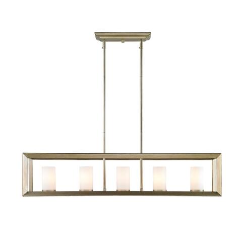 Smyth 5 Light Linear Pendant in White Gold with Opal Glass