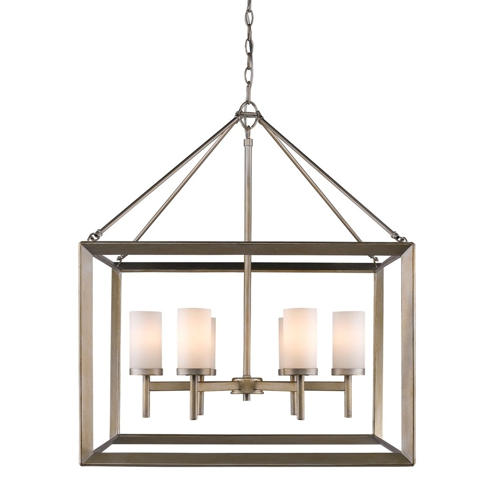 Golden LIghting Smyth Goldtone Steel/Glass 6-light Chandelier (White Gold) - Chandeliers For Bedrooms by Overstock.com