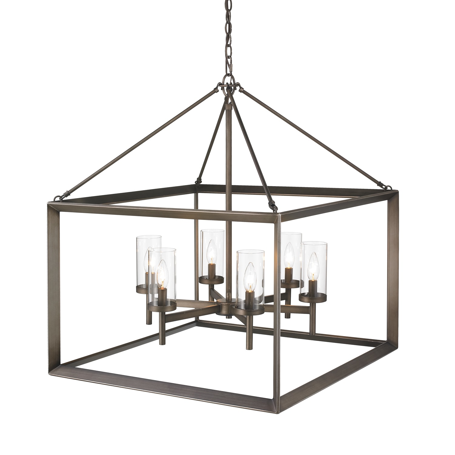 Smyth 6-light Square Cage Chandelier Gunmetal Bronze With Clear Glass - 26.625" W x 30.75" H (Gunmetal Bronze) - Chandeliers For Bedrooms by Overstock.com