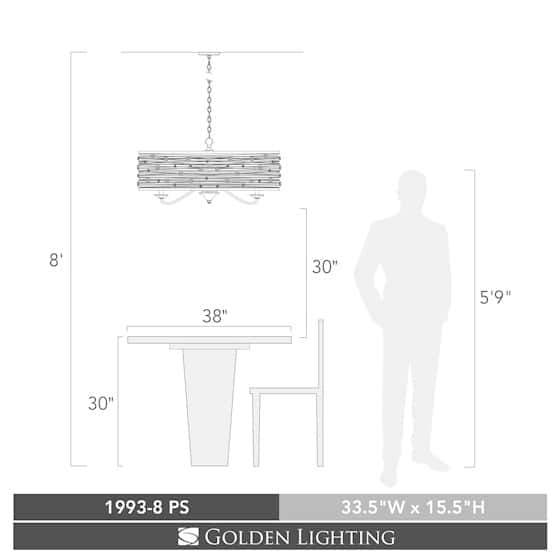 Golden Lighting Joia Peruvian Silver with Sterling Mist Shade 8-light Chandelier