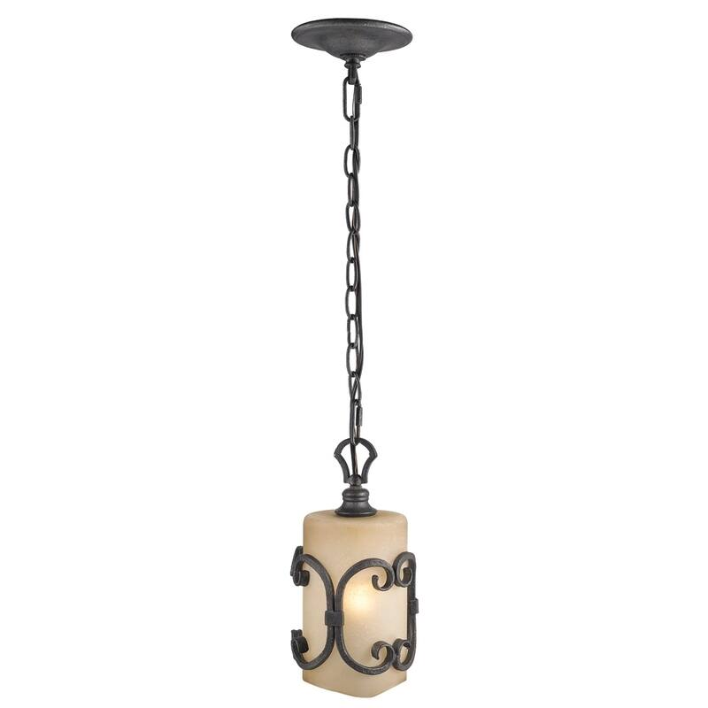 Golden Lighting Madera Black Iron Toscano Glass Mini Pendant Light