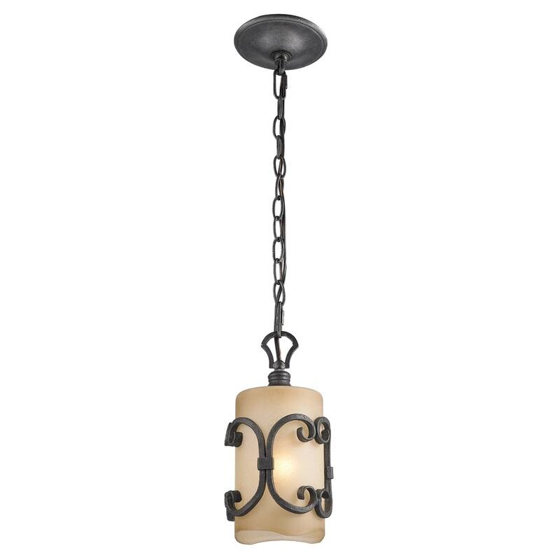 Golden Lighting Madera Black Iron Toscano Glass Mini Pendant Light