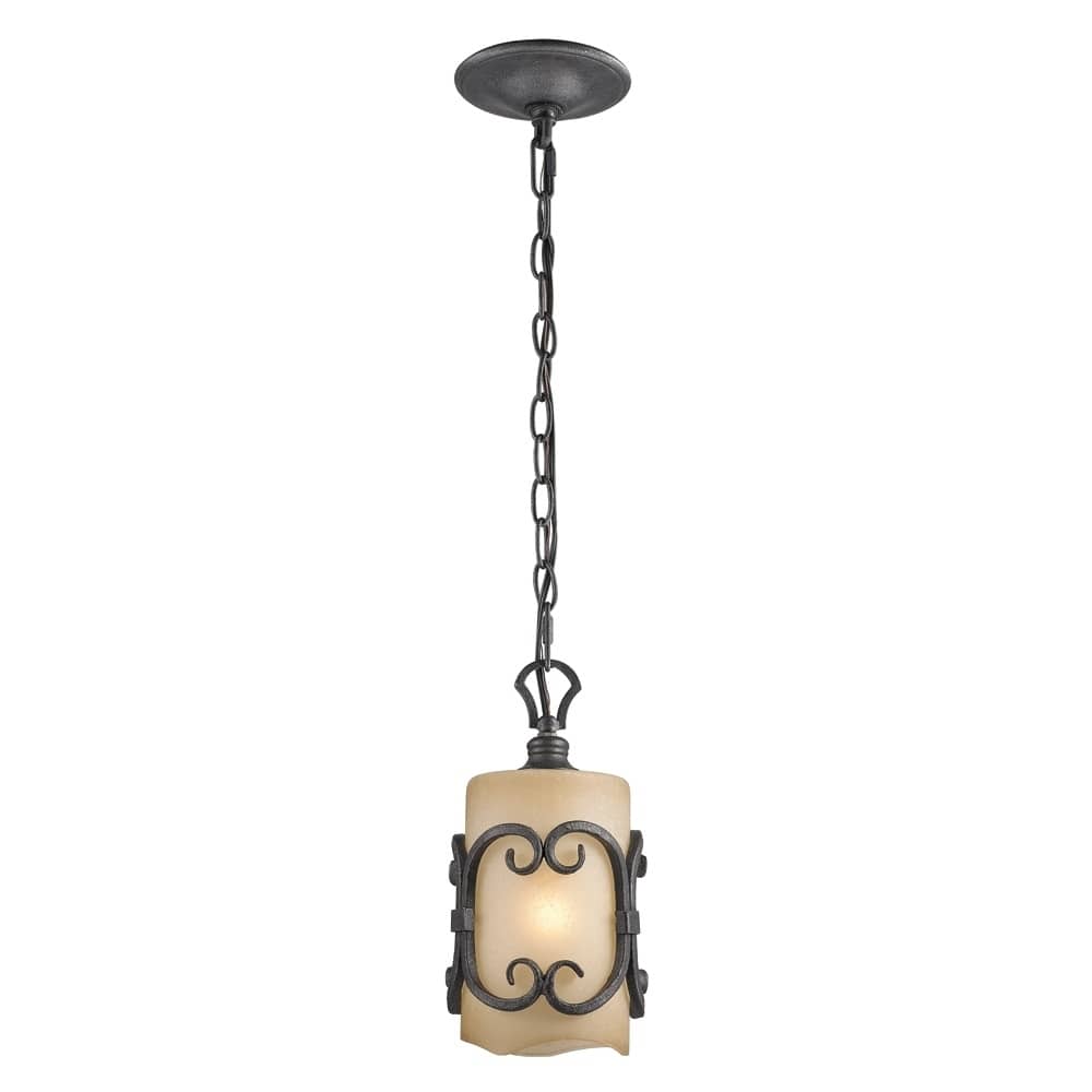 Golden Lighting Madera Black Iron Toscano Glass Mini Pendant Light