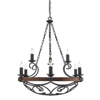 Madera 9-Light 2-Tier Chandelier with Wood and Black Iron Finish - 34.5" W x 41" H