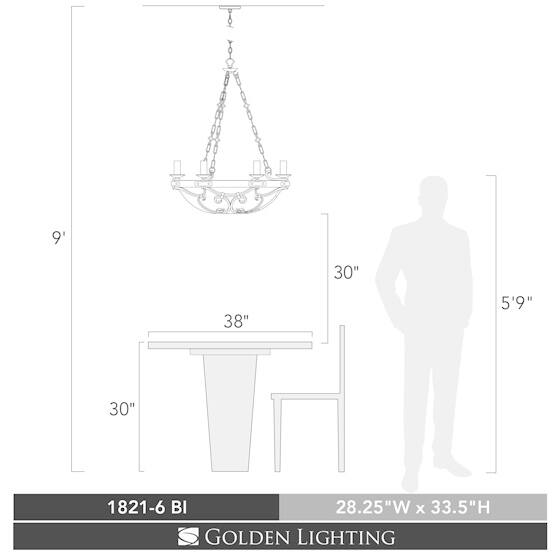 Golden Lighting Madera Black Iron 6 Light Chandelier in Black Iron With