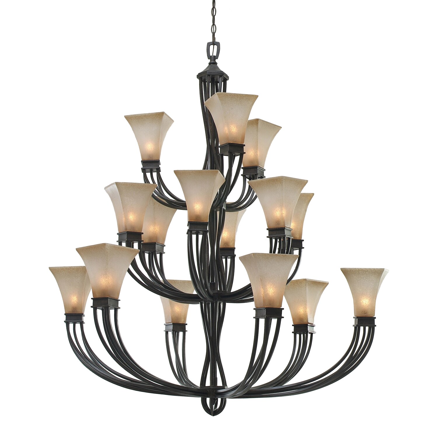 Golden Lighting Genesis Roan Timber Evolution Glass 3-tier 15-light Chandelier (Roan Timber) - Chandeliers For Bedrooms by Overstock.com