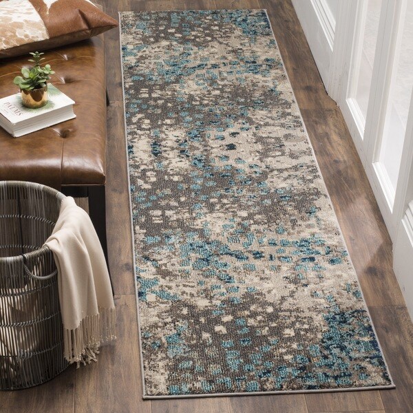 Safavieh Monaco Abstract Watercolor Grey / Light Blue Distressed Runner Rug - 2' 2 x 12'