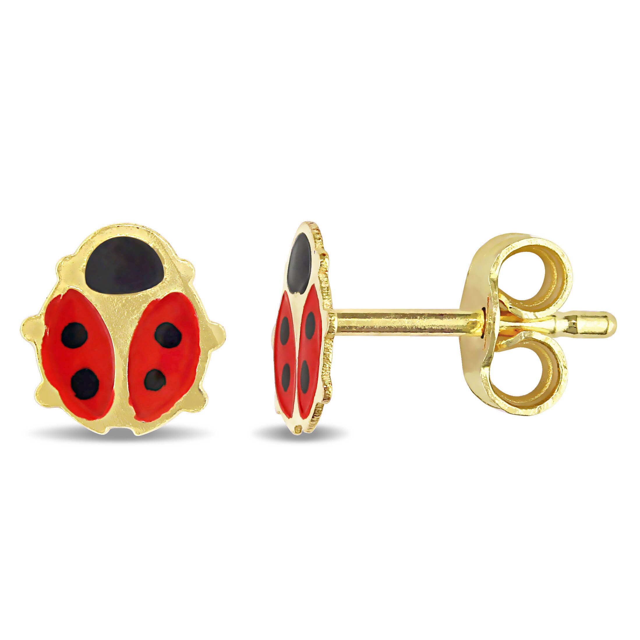14k Solid Yellow Gold Small Ladybug Huggies Earrings for Baby and Children
