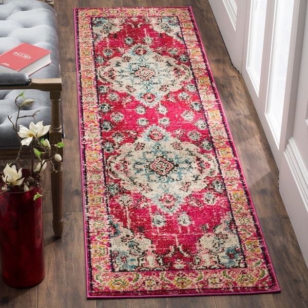 Safavieh Monaco Bohemian Medallion Pink/ Multicolored Distressed Runner (2' 2 x 16')