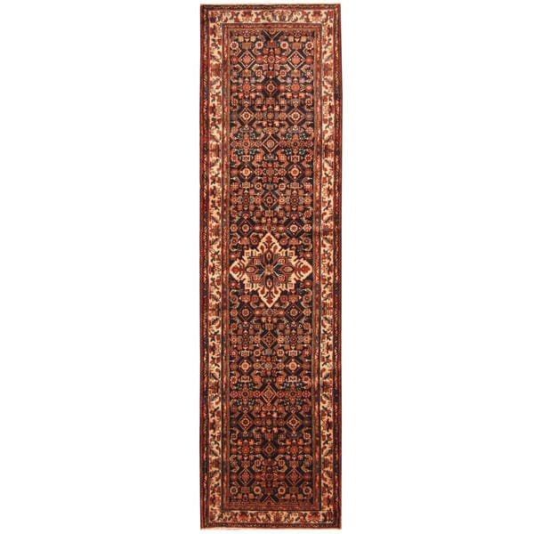 Handmade Herat Oriental Persian Tribal Hamadan Wool Runner - 3'7 x 13'6 (Iran)