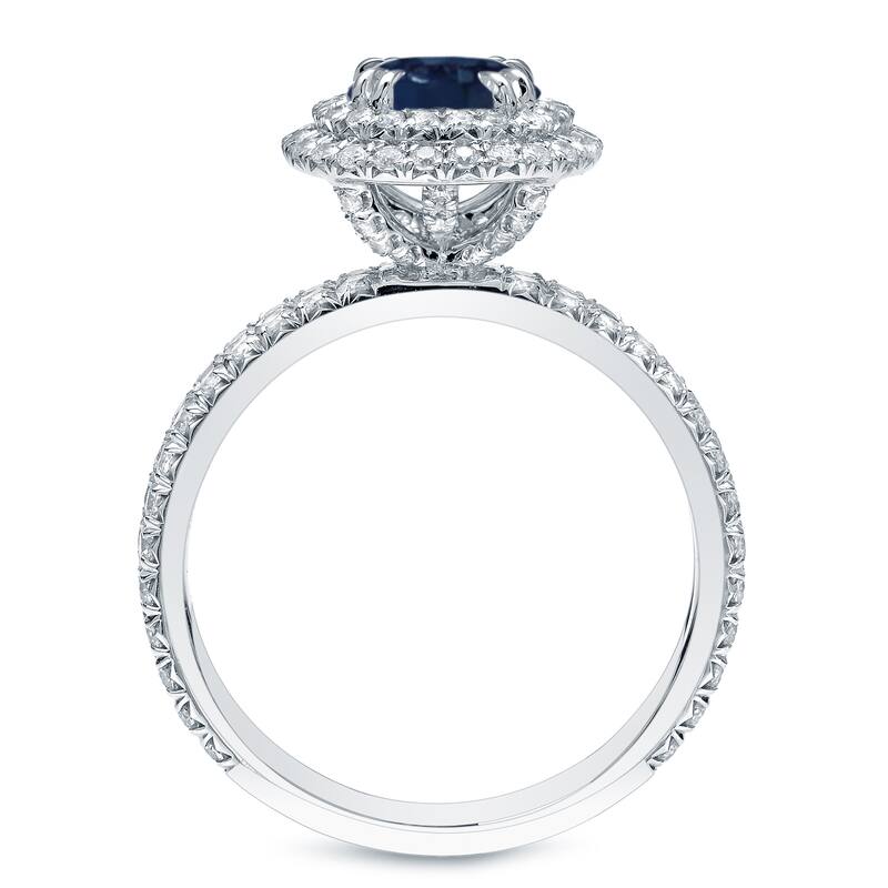 Auriya Platinum 3/4ct Blue Sapphire and 1ct TDW Round Cut Halo Diamond Engagement Ring