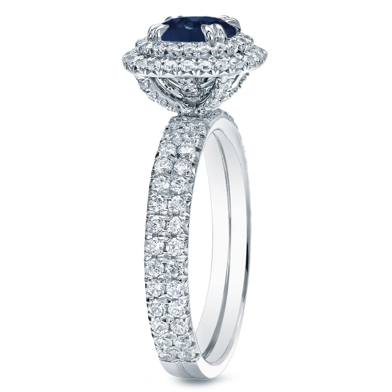 Auriya Platinum 3/4ct Blue Sapphire and 1ct TDW Round Cut Halo Diamond Engagement Ring