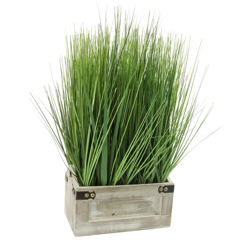 The Gray Barn Jartop Green Tall Artificial Grass with Wooden Planter - GG7656-GREEN