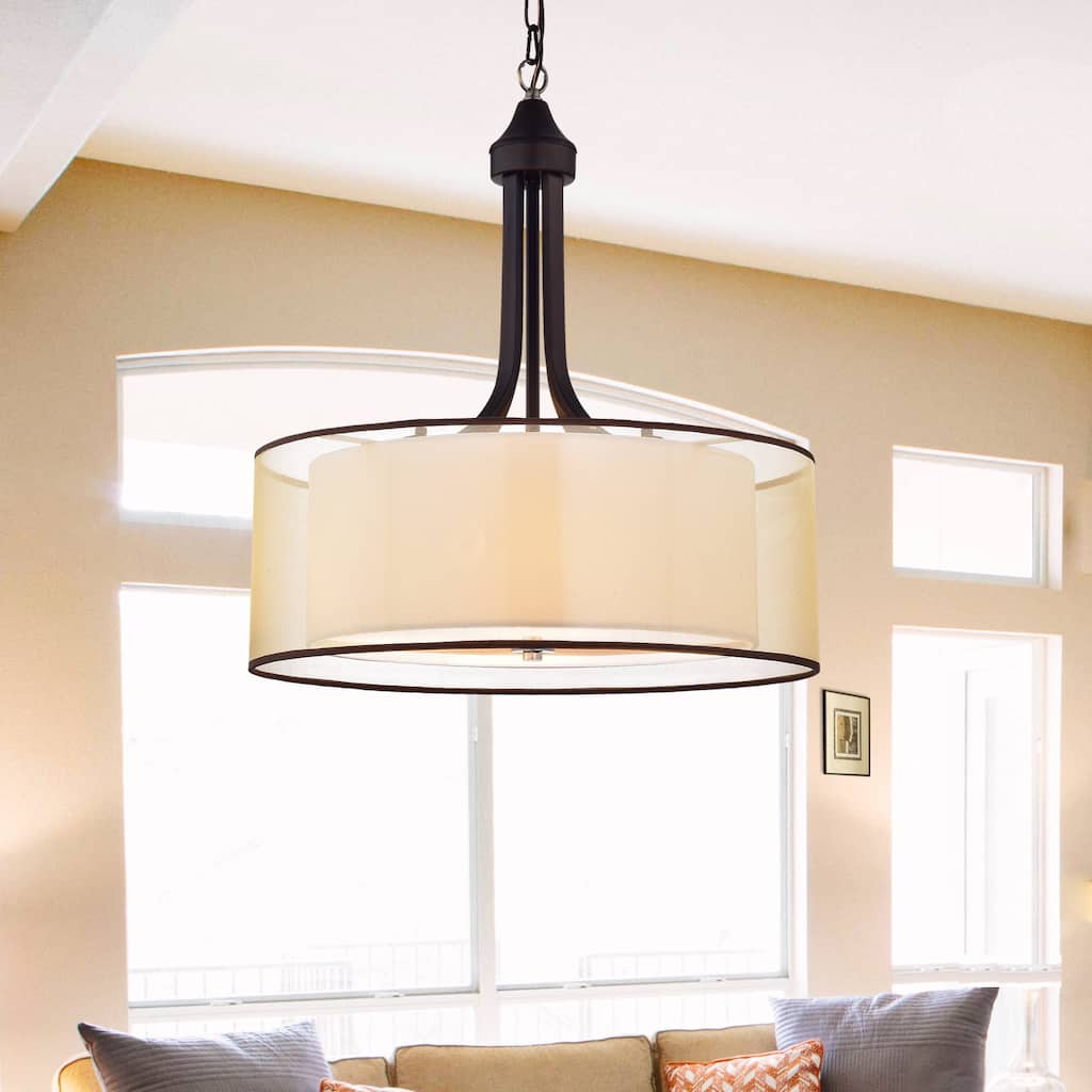 Copper Grove Shoshone Antique Bronze/ Off-white Fabric Drum Chandelier